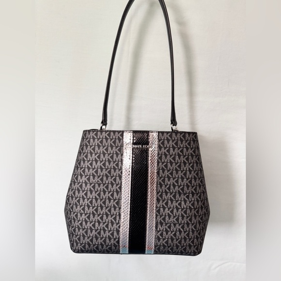 Michael Kors EUC Pratt Medium Signature Logo and Metallic Shoulder Bag - Picture 1 of 5